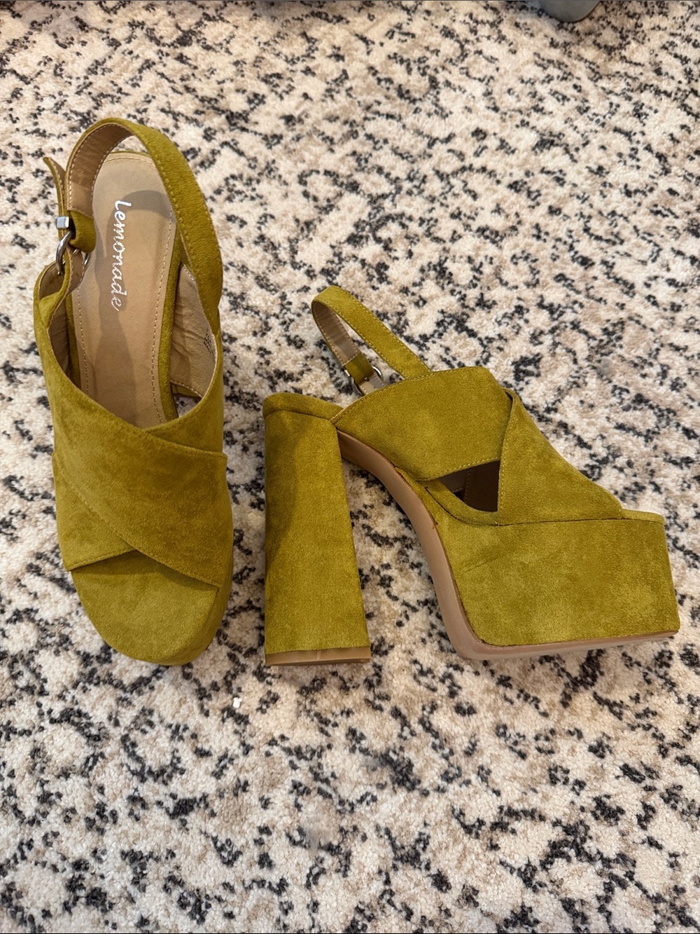 Lemonade Olive Green Suede Platform Slingback Heels